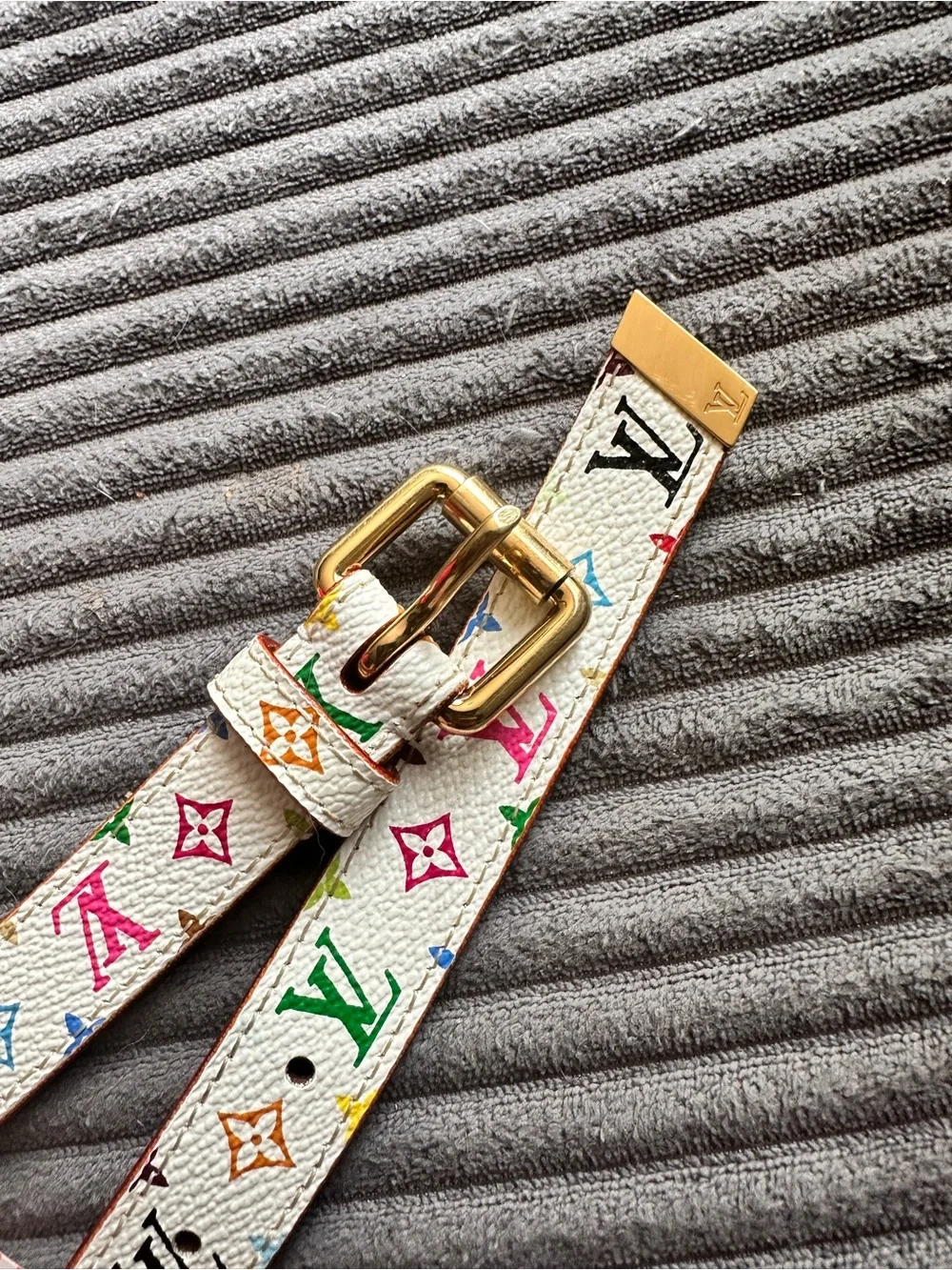 Authentic Louis Vuitton x Murakami Multicolor Monogram Belt Gold-Tone Buckle
